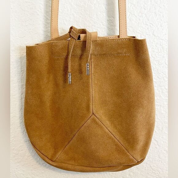 Ecco purse in brown suede Leather Crossbody hobo bucket Bag - Picture 3 of 11